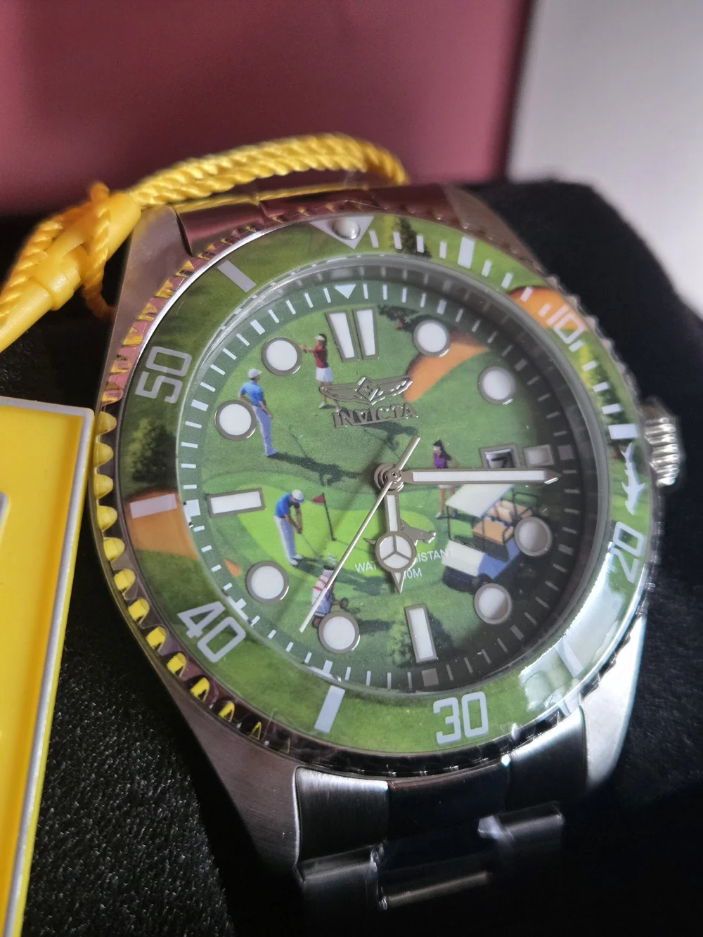 Invicta Green Golf Scene Dive-Style Watch with White Accents
